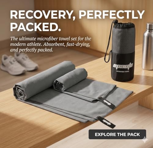 EPAuto 2-Pack Microfiber Quick Dry Travel Towel Set, Gray | Lightweight, Super Absorbent, Compact, 60"x30" & 24"x15", for Gym/Camping/Beach/Yoga/Backpacking - color: Grey