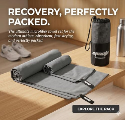 EPAuto 2-Pack Microfiber Quick Dry Travel Towel Set, Gray | Lightweight, Super Absorbent, Compact, 60"x30" & 24"x15", for Gym/Camping/Beach/Yoga/Backpacking - color: Grey
