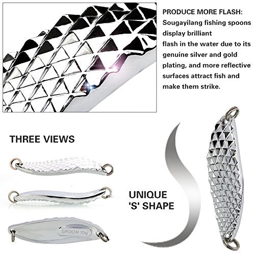 Sougayilang Fishing Spoons Hard Fishing Lures Treble Hooks Salmon Bass Metal Fishing Lure Baits 1/2 OZ - color: MIX 6pcs