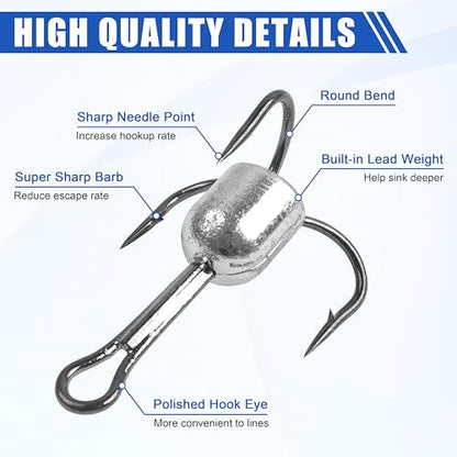 Snagging Hooks Snagging Weighted Treble Hooks Large Treble Fishing Hook Bunker Snag Hook with Weight for Saltwater Freshwater Bass Trout Salmon 5/0 6/0 8/0 10/0 - size: 8/0-1.5oz-5pcs