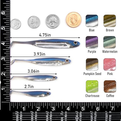 Dr.Fish Paddle Tail Swimbaits, Soft Fishing Lures for Bass Fishing 2.75-4.75 Inches, Freshwater & Saltwater Soft Plastic Baits Swim Shad Bait Minnow Lures Drop Shot - color: Chartreuse, size: 4.75"-5 Pack