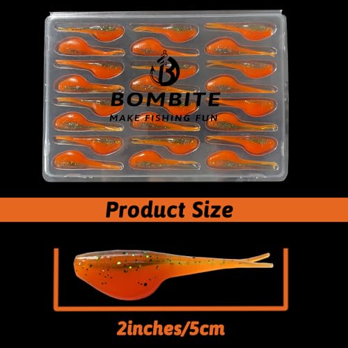 Split-Tail Crappie Lures - 24pcs Soft Plastic Lures for Bluegill, Panfish, Trout, Bass - color: Orange