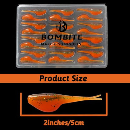 Split-Tail Crappie Lures - 24pcs Soft Plastic Lures for Bluegill, Panfish, Trout, Bass - color: Orange