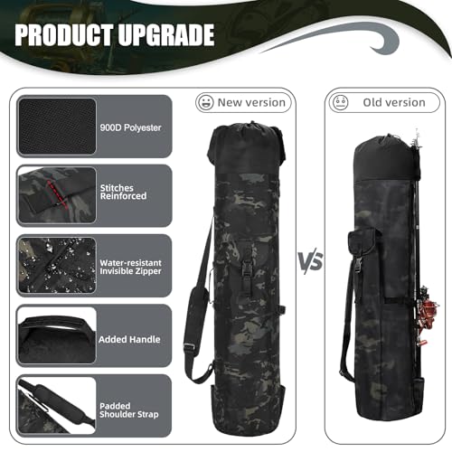 Fishing Pole Bag Rod Case, Folding Fishing Pole Bag Fishing Gear - color: Black Caomo