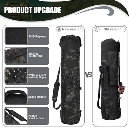 Fishing Pole Bag Rod Case, Folding Fishing Pole Bag Fishing Gear - color: Black Caomo
