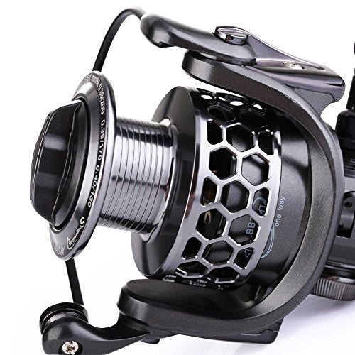 Sougayilang Fishing Reel 13+1BB Light Weight Ultra Smooth Aluminum Spinning Fishing Reel with Free Spare Graphite Spool - color: Silver, Black, size: XY1000