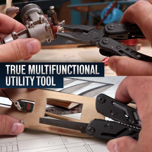 24-in-1 Multitool with Knife, Pliers & 11 Magnetic Bits - Black Stainless Steel Multi Tool for Camping, Hiking, EDC - Gift for Men 2238B - color: 2. Black