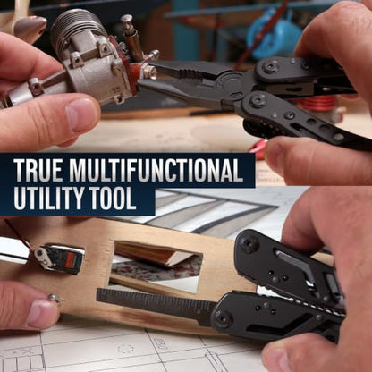 24-in-1 Multitool with Knife, Pliers & 11 Magnetic Bits - Black Stainless Steel Multi Tool for Camping, Hiking, EDC - Gift for Men 2238B - color: 2. Black
