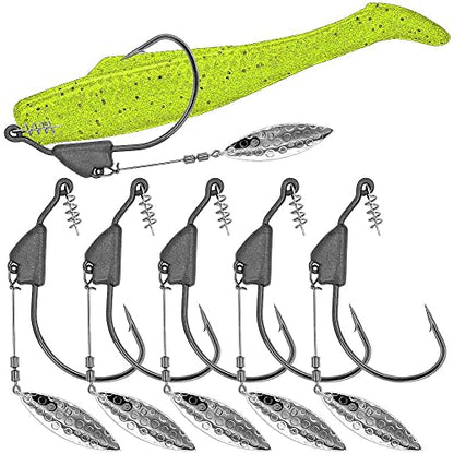 Underspin-Jig-Heads-Swimbait-Hooks-with-Spinner Blades Weighted Fishing Hooks 6 Pack - size: Size 4/0,3/16oz 5.4g, 6-pack