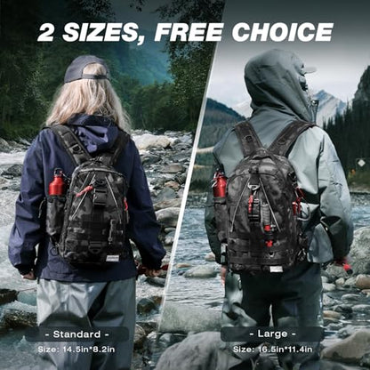 Ghosthorn Fishing Backpack with Tackle Boxes Fish Lip Gripper Pliers Lures Waterproof Tackle Bag with Rod Holder Fishing Gear - color: Black Camouflage, size: Large
