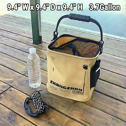 3.7 Gallon Collapsible Fishing Bucket - Live Bait Bucket w/Aerator Pocket | Heavy-duty EVA, 100% leakproof. Built-in aerator pocket & mesh lid. Perfect for live fish, kayak fishing, and camping. - size: 3.7 Gallon (14L)
