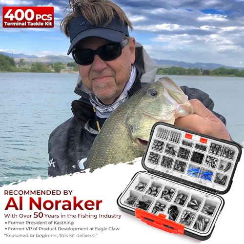 MadBite by KastKing 182/265/400pcs Compact Fishing Tackle Kit - All-in-One Freshwater Hooks, Weights, Bobbers in Tackle Box, Fishing Gear Set for Bass Trout Panfish - style: 400pcs Terminal Tackle Kit