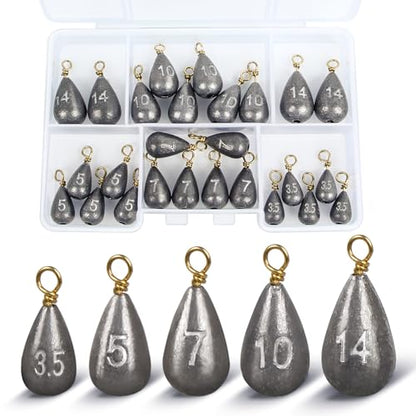 26Pcs Fishing Weights Sinkers Kit, Drop Shot Weights, Lead Fishing Weights for Saltwater Freshwater, Catfish Weights, Fishing Sinkers and Weights Assortment