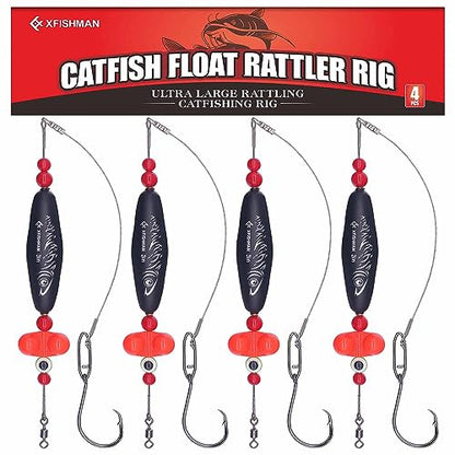 Catfish-Rig-for-Bank-Fishing-Catfishing-Tackle-Floats-with-Rattler-Santee Cooper Rig Equipment - color: Black-4 Pack, size: 2.5 inch
