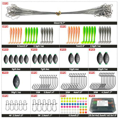 186 Pcs Saltwater Grouper Rigs Carolina Rig Surf Fishing Rigs with Egg Sinkers Hooks Soft Baits, Bottom Rig for Catfish Flounder Grouper Halibut Snapper