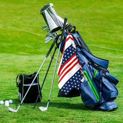 Blue Red White Flag Golf Towel for Golf's Bags Carts American Flag Golf Towels with Clip Stripe Pattern Waffle Towels Flags Print Cleaning Cloth 2 Packs for Men Golfer, Birthday Present - color: Navy Blue White