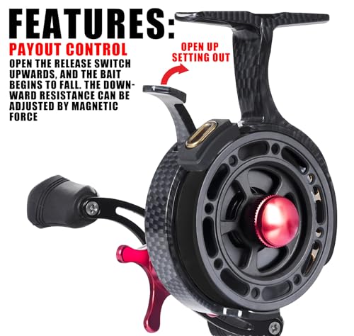 Pack of 1 Ultra Portable High-Foot Ice Fishing Reels with Smooth 8KG Drag, Inline Ice Reel and 3.5:1 Coil Drop System