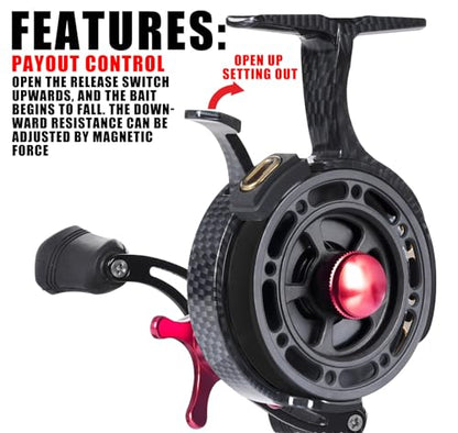 Pack of 1 Ultra Portable High-Foot Ice Fishing Reels with Smooth 8KG Drag, Inline Ice Reel and 3.5:1 Coil Drop System