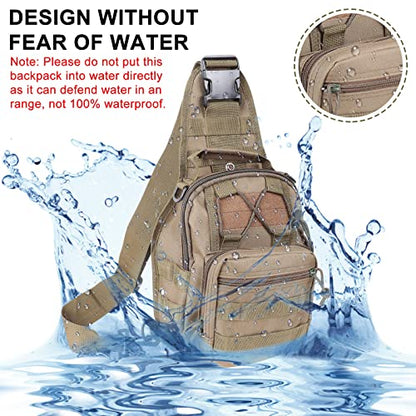 Qcute Tactical Backpack, Waterproof Military Cross-body Molle Sling Shoulder Backpack Chest Bag for Outdoor Every Day Carry - color: Khaki