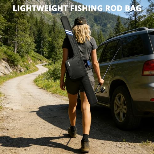 PEKREWS Fishing Rod Case, 52inch Fishing Pole Bag (3.9ft-4.4ft) with Tackle Pockets, Fits Break-Down Spinning, Casting Rod Reel Combo, Padded Soft Rod Bag with Strap Handle, Pole Travel Case, Blue - color: Blue