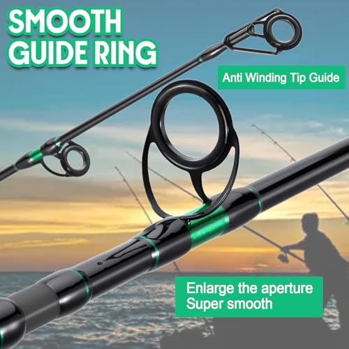 Sougayilang Surf Spinning Fishing Rod Carbon Travel Surf Rod M/MH 3 Piece Spinning Fishing Rod 9'/10'/11'/12' - color: green, size: 10ft-Spinning-3Pc-MH