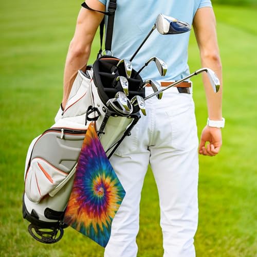 Tie Dye Golf Towel Microfiber with Carabiner Clip, Funny Cleaning Cloth for Golf Balls & Clubs, Gift for Women Men, Golfers, Dad, Grandpa, Bag Accessories 16"*24" - color: Tie Dye