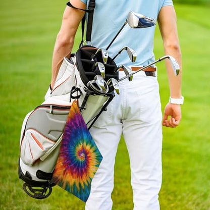 Tie Dye Golf Towel Microfiber with Carabiner Clip, Funny Cleaning Cloth for Golf Balls & Clubs, Gift for Women Men, Golfers, Dad, Grandpa, Bag Accessories 16"*24" - color: Tie Dye