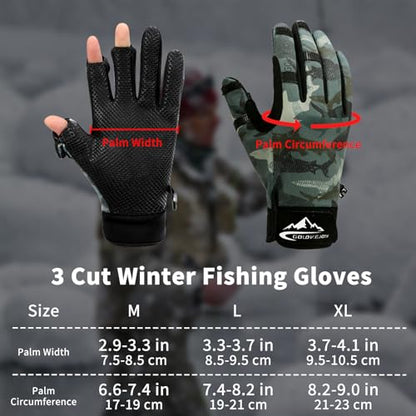 Ice Fishing Gloves for Men & Women - Cold Weather Fishing Gloves with Touchscreen Tips, Non-Slip Silicone Grip - Warm Winter Gloves for Kayaking, Hunting & Outdoor Sports, Green Camo - size: Large