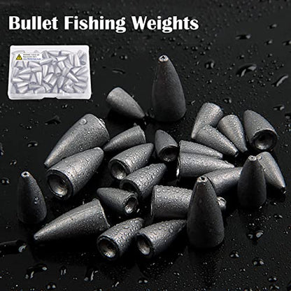 Bullet Sinkers Fishing Weights Lead Worm Weights Bass Fishing Sinkers for Freshwater Saltwater Texas Carolina Rig - style: 1/16oz-50pcs
