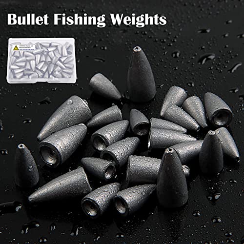 Bullet Sinkers Fishing Weights Lead Worm Weights Bass Fishing Sinkers for Freshwater Saltwater Texas Carolina Rig - style: 3/16oz-50pcs
