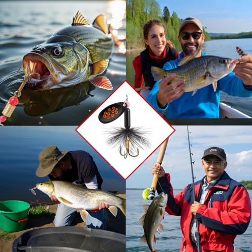 10 Pcs Inline Spinner Fishing Lures with Tackle Box | 10Pcs Metal Inline Spinners, Flash Spoon for Freshwater or Saltwater Trout, Bass, Walleye, Salmon and Pike, Swim or Jig