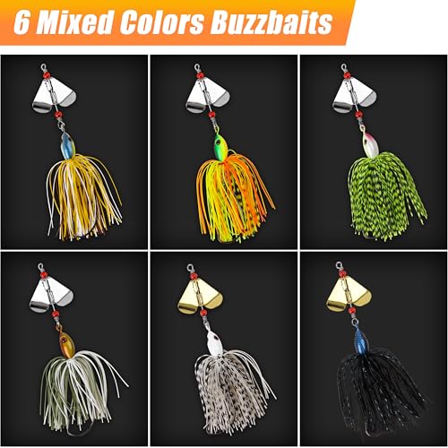 Spinnerbait Fishing Lures Kit Set, 6pcs Bass Fishing Buzzbait Multicolor Bass Trout Salmon Metal Spinner Baits Swim Jigs Freshwater Saltwater Fishing - color: Style A-6pcs