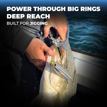 GOMEXUS Fishing Pliers Saltwater with Side Cutters, Never Rust Inshore & Nearshore Titanium Fishing Gear with Lanyard & Leather Sheath, Hook Remover, (7.5'' Split Ring Nose) - color: Split Ring Nose