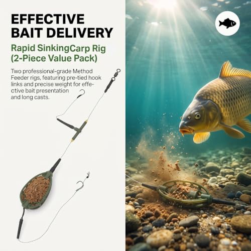 2 PCS Weighted Method Feeders for Carp Fishing, Bait Cage Design | Weighted carp feeder with a secure bait holder cage for stable sinking, targeted bait delivery and long-distance casting