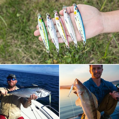 Goture Fishing Jigs, 40g 60g 80g Vertical Jig Saltwater Freshwater, Jig Fishing Lures with Assist Hook and Treble Hook, 5PCS Jigging Spoon Lures, Speed Fast Fall Jigs for Tuna,Salmon,Bass - color: A:5pcs Fishing Jigs, size: 60g
