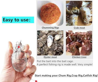 Drchoer Carp Fishing Bait Cage: 20-Piece Stainless Steel Carp Rig Feeder - Catfish Bait Holder Fishing Rig Attachment - Large Medium Small - size: Large