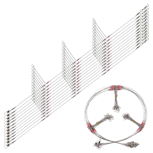 Fishing Leader Rigs Saltwater Freshwater Stainless Steel Wire Leader Fishing Rigs with Swivels Snaps Beads 1-3 Arms Saltwater Rig Wire Bottom rigs for Trolling Pier Surf Fishing Tackle - color: Silver-3 Arm-12pcs