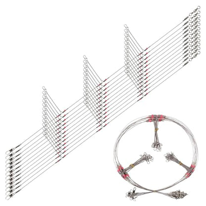 Fishing Leader Rigs Saltwater Freshwater Stainless Steel Wire Leader Fishing Rigs with Swivels Snaps Beads 1-3 Arms Saltwater Rig Wire Bottom rigs for Trolling Pier Surf Fishing Tackle - color: Silver-3 Arm-12pcs