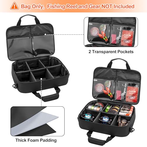 Rexmica Fishing Reel Case for Spinning Reels, Fly Fishing Reels, Baitcaster Fishing Reels, Fishing Reel Storage Bag with Multiple Pockets and Dividers, Fishing Gear Bag for Fishing Trip/Daily Storage
