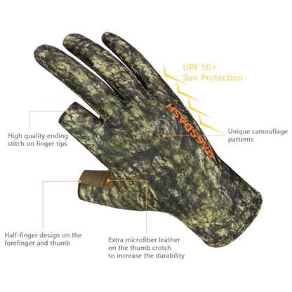 BASSDASH Unisex Fingerless Camo Hunting Gloves for Men's Women's Early Season Warm Weather UPF 50+ Lightweight Fishing Photography HG03 - color: Moss Wood, size: Large