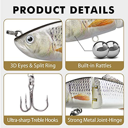 GOTOUR Jointed Swimbaits, Easy Catch Fishing Lures for Bass Trout Crappie | Wiggling Vibrating Rattling Gurgling for More Bites, Heavy-Duty Dyneema Fiber, Slow Sinking, Fresh & Saltwater Fishing Baits - color: C2-3.2"-0.25oz