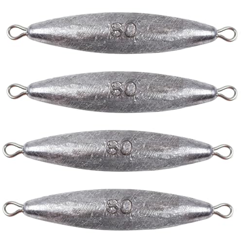 Through Wire Inline Torpedo Sinkers, Lead Double Ringed One Piece Wire Saltwater Fishing Torpedo Weights for Bottom Surf Fishing 1oz, 2oz, 3oz, 4oz, 5oz - size: 2 - 3/4 OZ, 4 PCS, style: A - Dual Ringed Torpedo