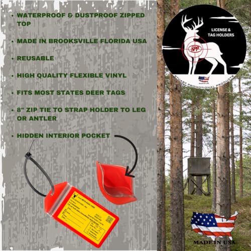 10 Pack, Fluorescent Orange, Vertical, Zipped, Hunting & Fishing License Holder, Includes Zip Tie, Made in USA - style: 10 Pack-Flourescent Orange