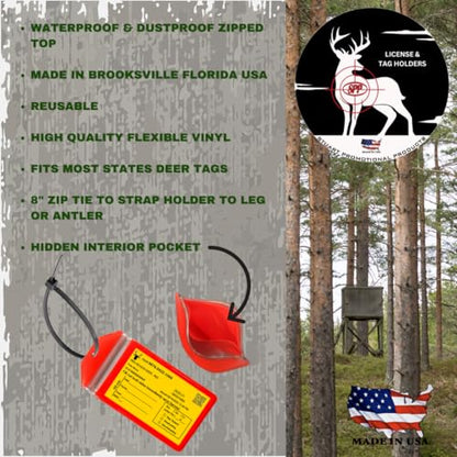 10 Pack, Fluorescent Orange, Vertical, Zipped, Hunting & Fishing License Holder, Includes Zip Tie, Made in USA - style: 10 Pack-Flourescent Orange