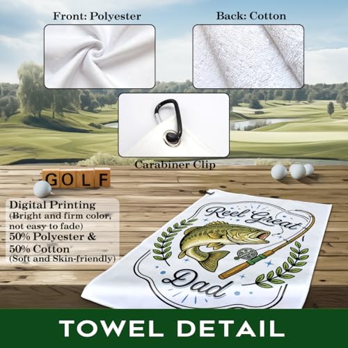 Reel Great Dad Polyester Printed Towel with Clip, Funny Bass Fish Fishing Gifts & Accessories for Men Fishman Dad Grandfather, Fishing Lover Father's Day Retirement Birthday Gifts - color: Dark Green