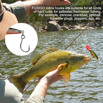 Inline Single Hooks Single Replacement Hooks for Lures Baits Inline Circle Hooks Large Eye with Barbed Fishing Baiting Hooks Saltwater Freshwater - size: 4#-100pcs