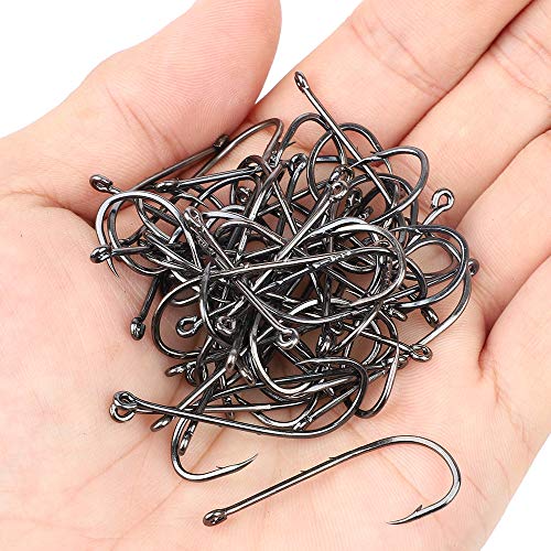 DONQL Bait Holder Hooks, 600Pcs Double Barbed Fishing Hooks 3#-12# Carp Single Fish Hook Kit Fly Fishing Accessories Carbon Steel Jig Sea Hooks for Live Bait Freshwater Saltwater (600PCS)