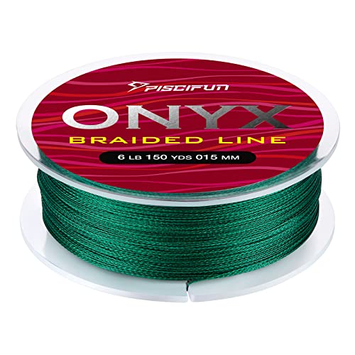 Piscifun Onyx Braided Fishing Line, Superline Abrasion Resistant Braided Lines, Zero Stretch Super Strong, Low Memory, Fast Water Cutting PE Fishing Lines, 6lb-150lb - color: Green, size: 6LB(0.06mm)-150Yds