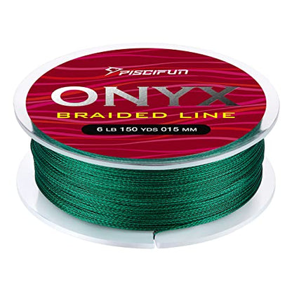 Piscifun Onyx Braided Fishing Line, Superline Abrasion Resistant Braided Lines, Zero Stretch Super Strong, Low Memory, Fast Water Cutting PE Fishing Lines, 6lb-150lb - color: Green, size: 6LB(0.06mm)-150Yds