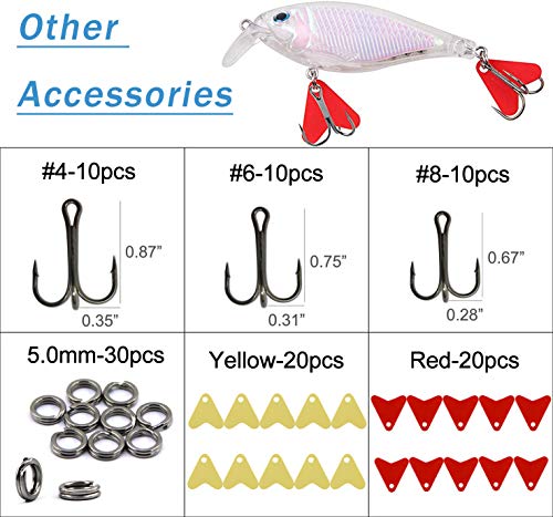 Unpainted Fishing Lures Making Kit DIY Blank Lures Crankbaits Minnow Jerkbait Hard Bait Set with Treble Hooks, Split Rings, Lure Eyes, Stickers, Make Your Own Fishing Lures - color: 300pcs Lures Kit
